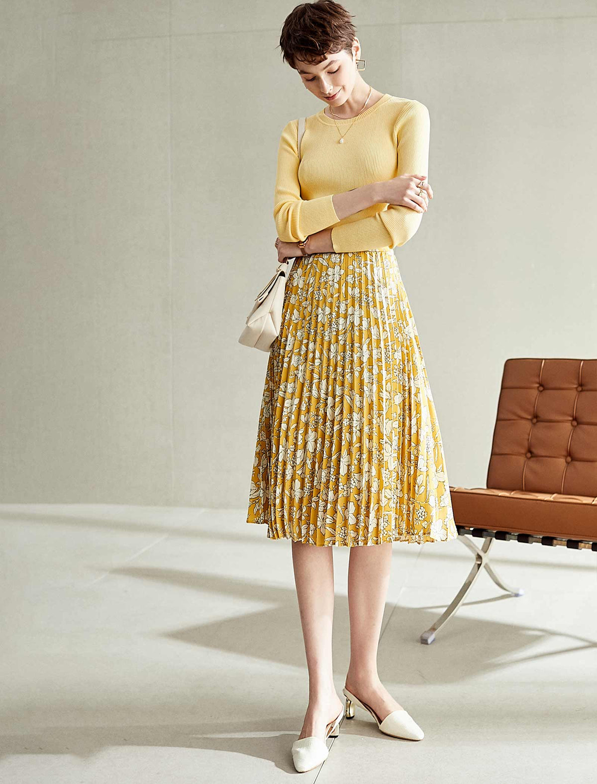 Floral Pleated A-Line Skirt