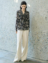 Black Tie-Dye Tie-Neck Blouse