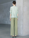 Sage Green Seam Detail High Waist Wide Leg Pants