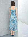 Blue Floral Watercolor Print Midi Sundress