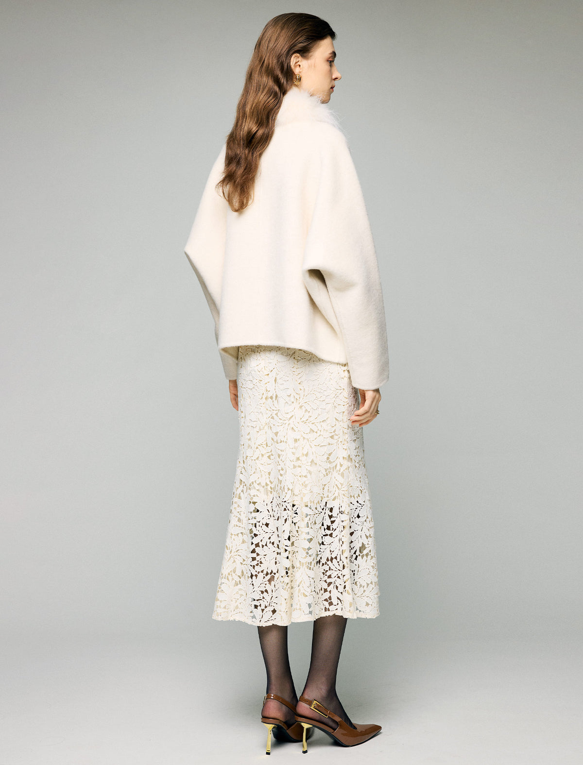 Lace High-Waist Mermaid Midi Skirt