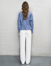 Navy And White Stripe Zip-Front Cinched Blouse