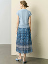 Indigo Blue Printed Pleated Midi Skirt