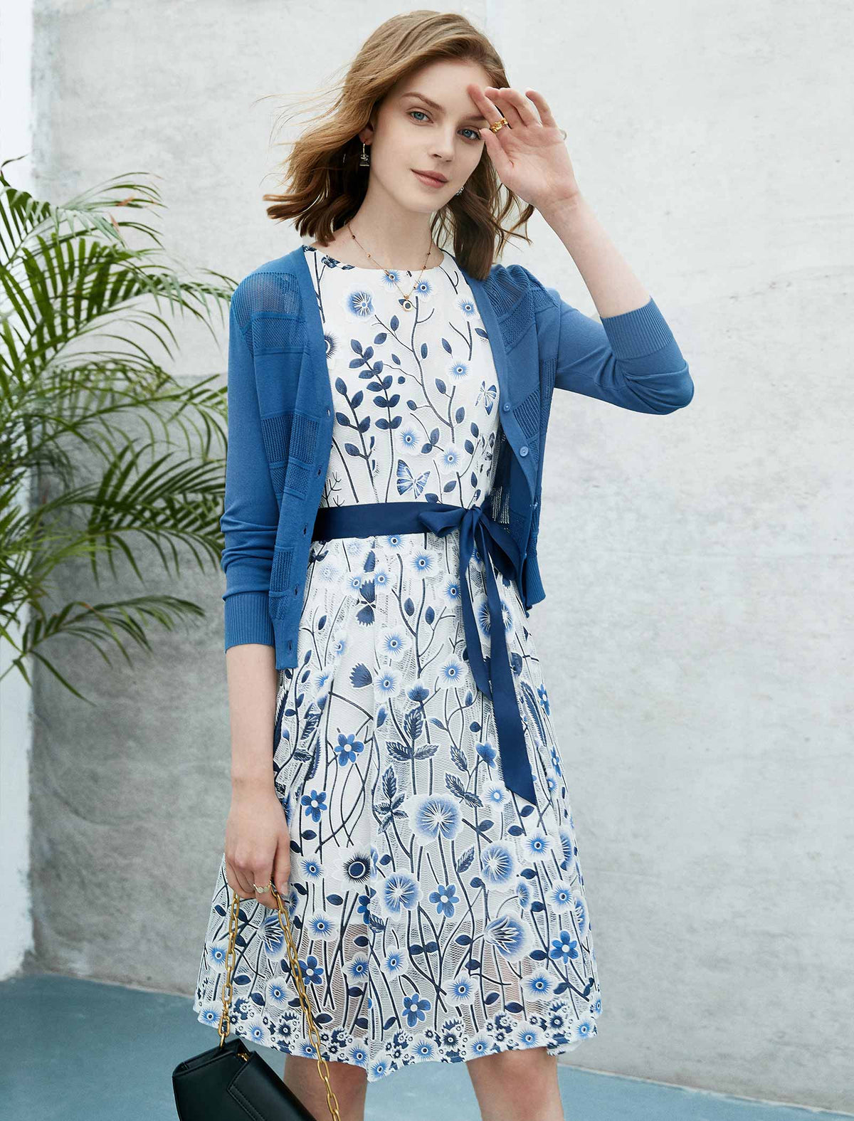 Lace Floral Waist-Cinched Sleeveless Dress