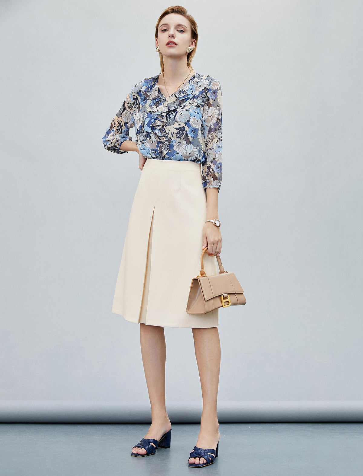 High-Waisted Slit A-Line Skirt
