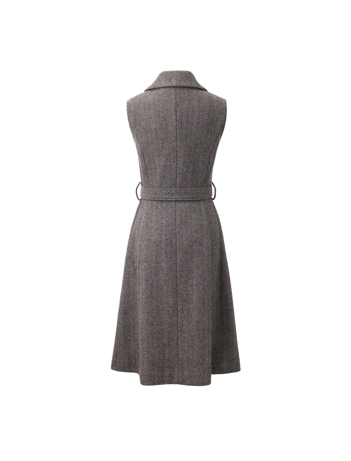 Wool Blend Sleeveless Belted Dress