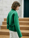 Wool Blend Button-Front Cropped Jacket