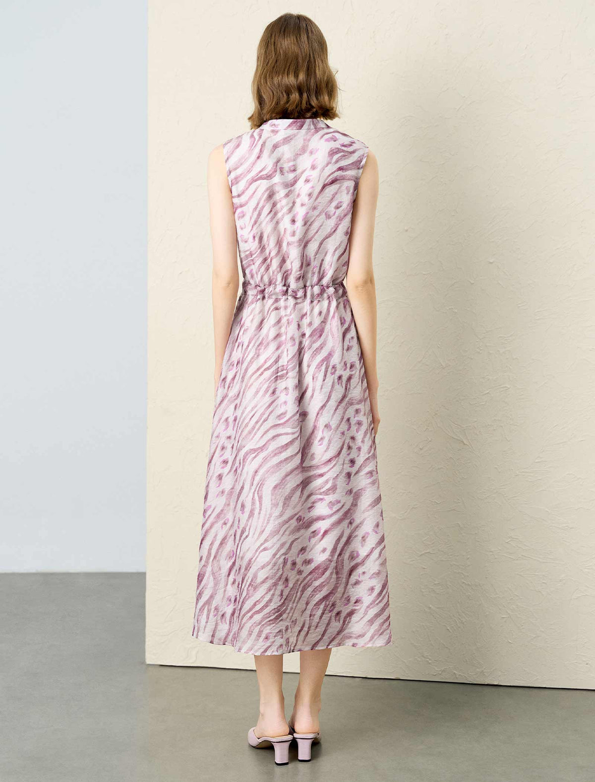 Mauve Zebra Print Sleeveless Midi Dress
