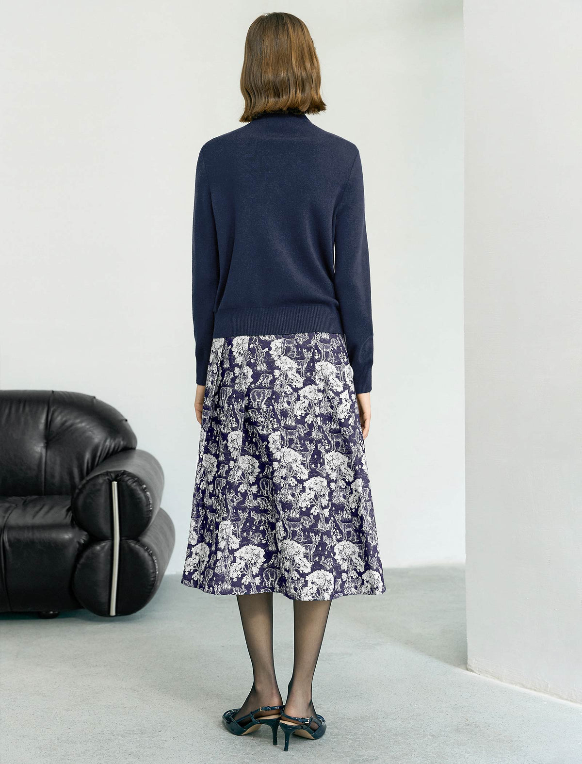Wool Blend Mock Neck Jacquard Knit Sweater