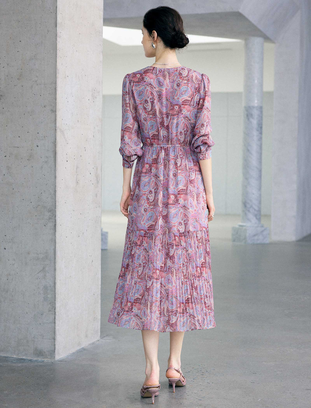 Elastic Waist Floral Chiffon Dress