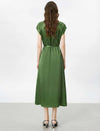 Acetate Satin V-Neck Belted Midi Dress