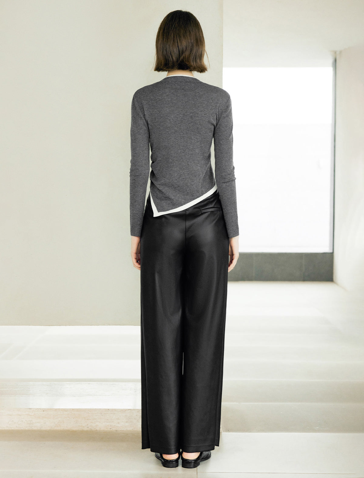 Colorblock Long Sleeve Layered-Look Asymmetric Split-Hem Top