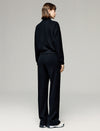 Stand-Collar Drop-Shoulder Half-Zip Relaxed Top