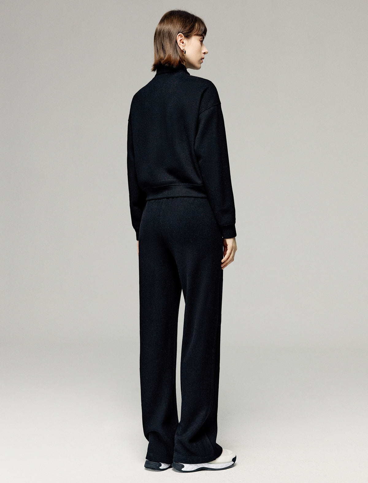 Stand-Collar Drop-Shoulder Half-Zip Relaxed Top