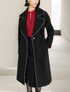 Wool Blend Contrast-Stitch Long Coat