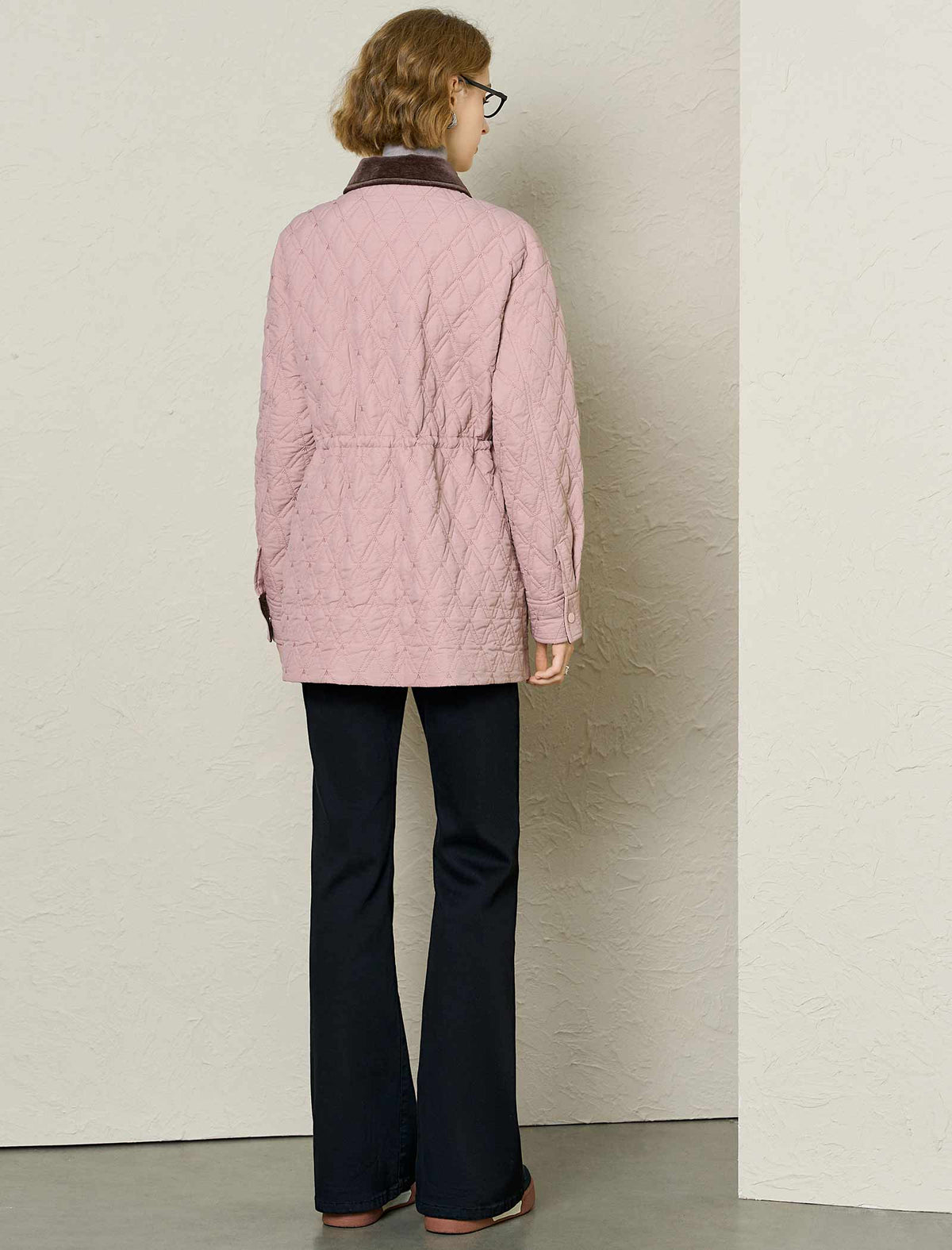 Blush Quilted Contrast Collar Padded Jacket