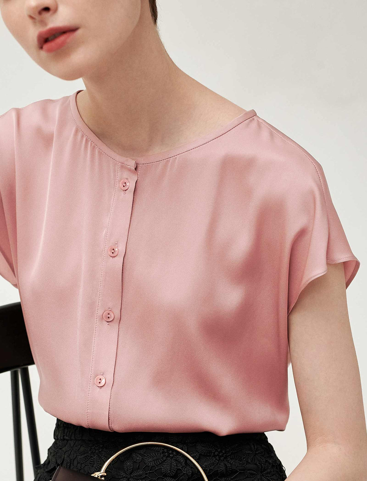 Silk Button Detail Flutter Sleeve Shirt