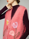 Wool and Mulberry Silk Blend Floral Applique V-Neck Button-Front Vest