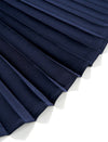 Navy Pleated High Waist Swing A-Line Skirt