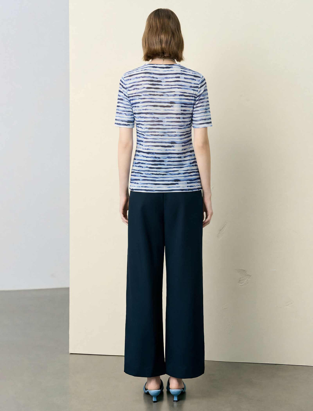 Striped Ruched Short‑Sleeve Top
