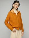 Striped-Collar Cable-Knit Long Sleeve Zip-Front Cardigan