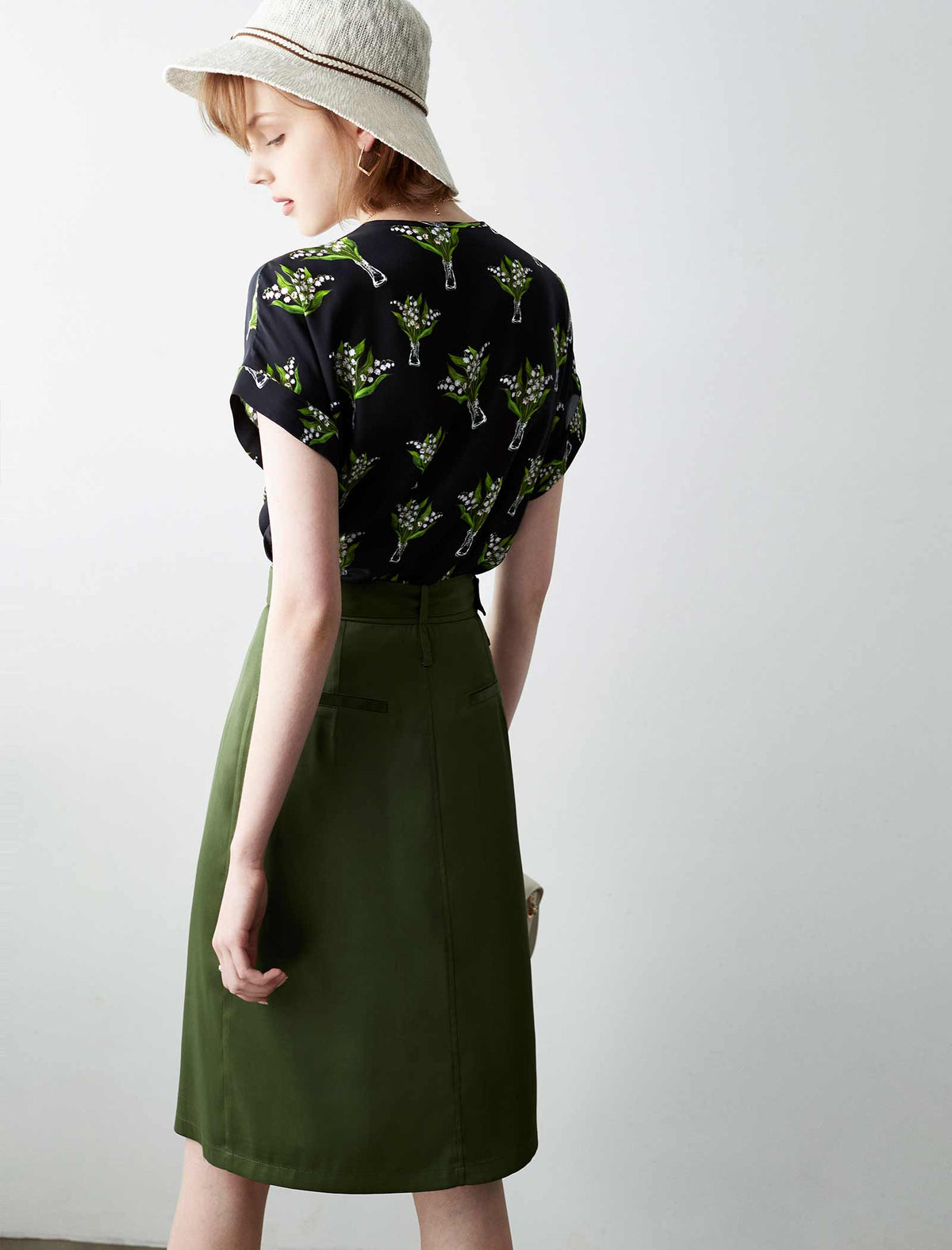 V-Neck Floral Silk Shirt