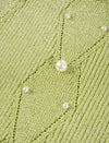 Light Green Pearl-Embellished Short Sleeve Cardigan