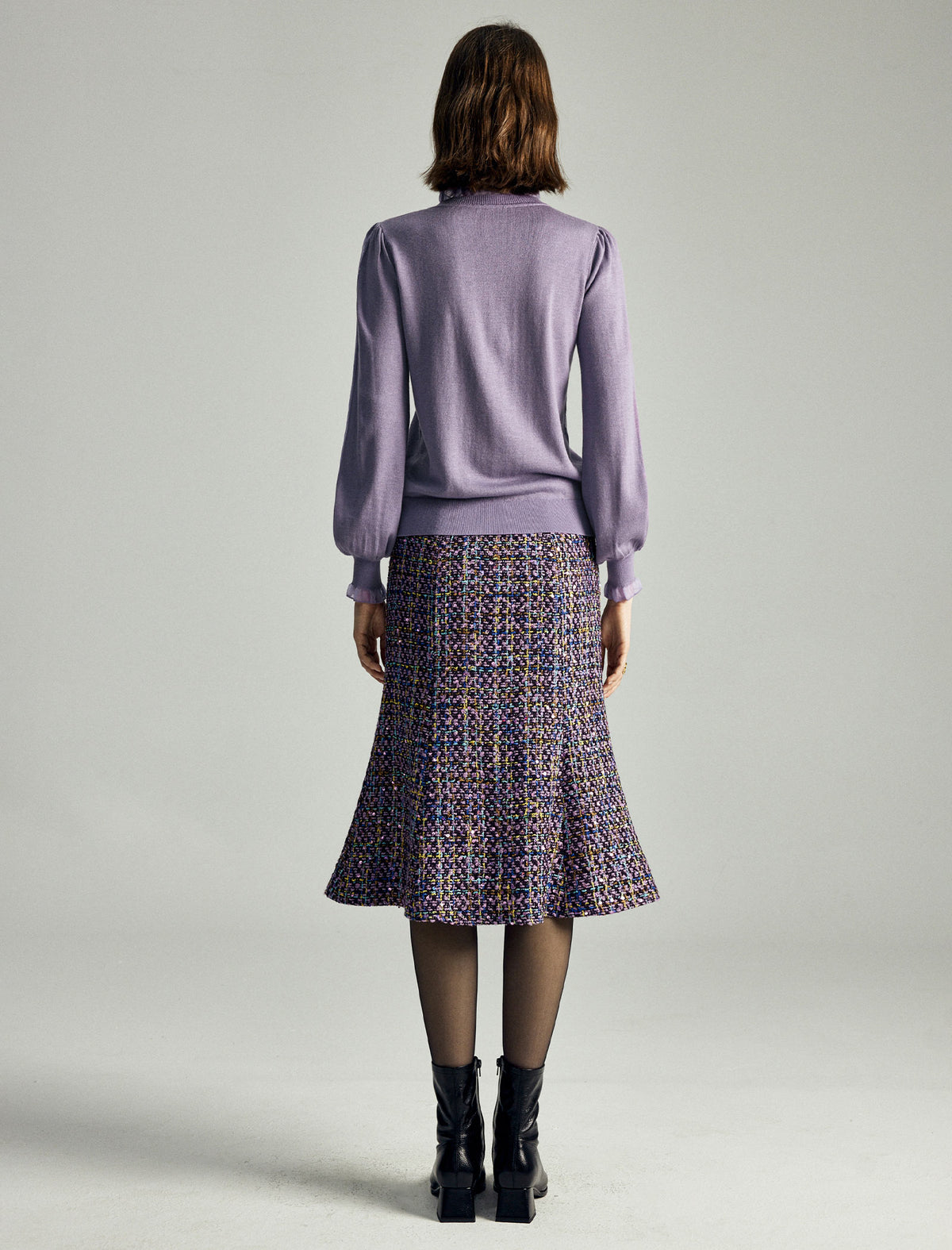 Ruffled Mock Neck Puff Sleeve Sweater