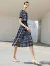 V-Neck Lace Waist-Cinched Short Sleeve Dress