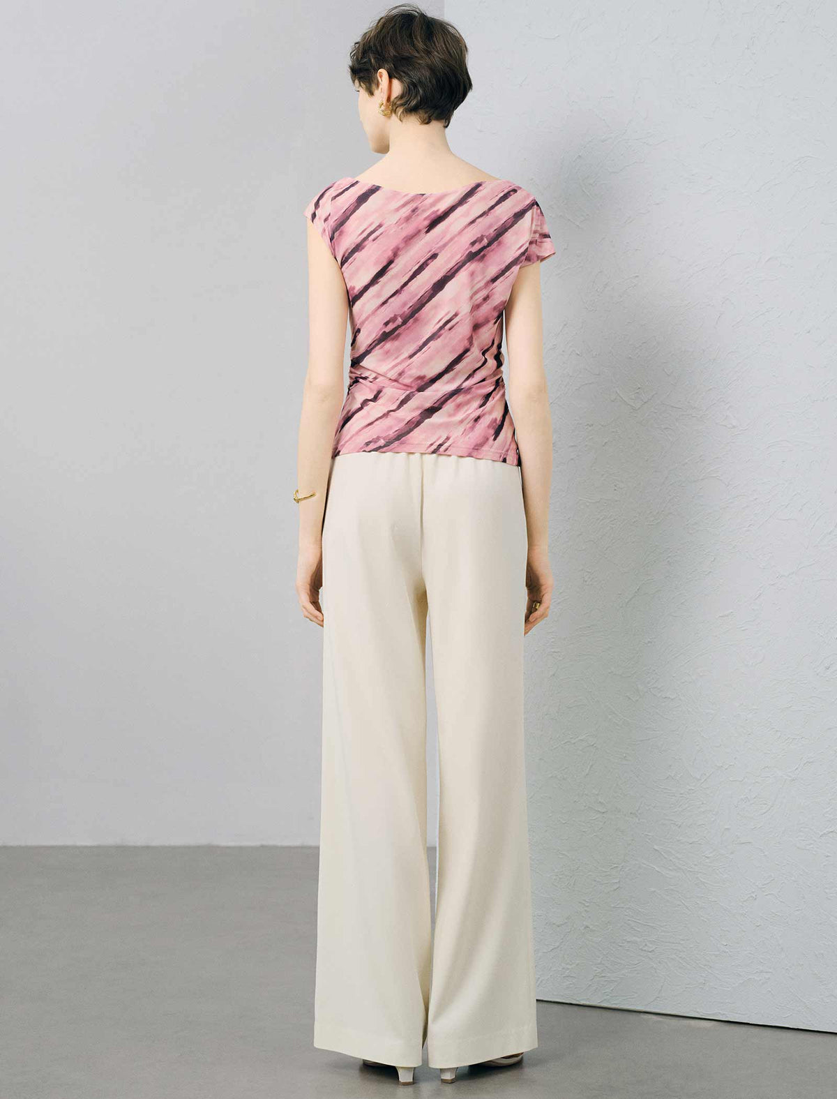 Pink Abstract Print Ruched Waist Top