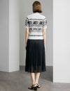 Black And White Fair Isle Short Sleeve Knit Top