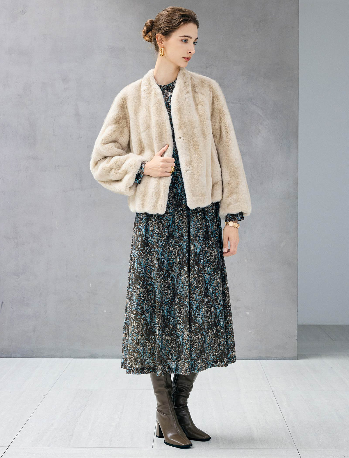 Paisley Turtleneck Long Sleeve Dress
