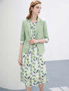 Leaf-Print Sleeveless Midi Dress