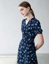 V-Neck Floral Waist-Cinched Dress