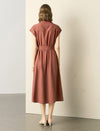 Zip-Up Collared Cap-Sleeve Belted Shirt Dress