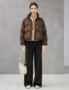 Wave-Quilted Stand-Collar Balloon-Sleeve Cropped Puffer Jacket