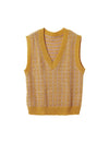 Wool Blend Textured Plaid V-Neck Sweater Vest