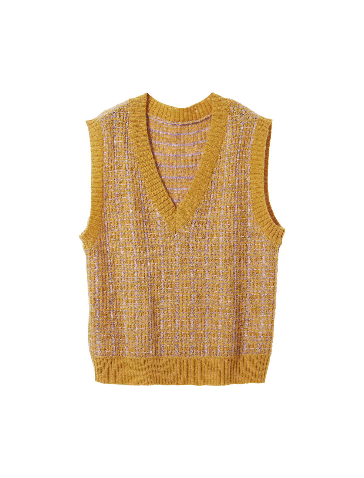 Wool Blend Textured Plaid V-Neck Sweater Vest