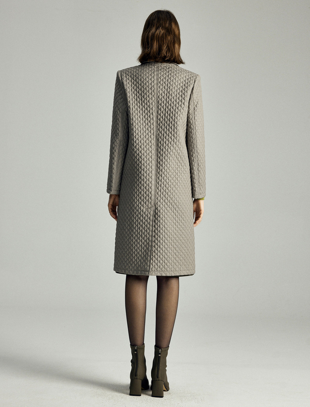 Quilted Notched-Lapel Pocket Padded Coat