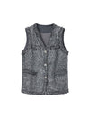 Sparkle Tweed V Neck Sleeveless Fringe Trim Vest