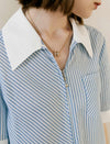 Striped Contrast Collar Relaxed Fit Shirt