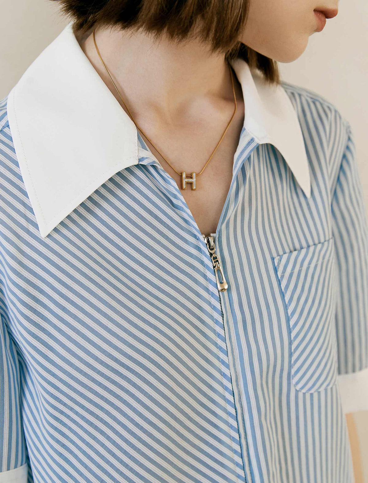 Striped Contrast Collar Relaxed Fit Shirt