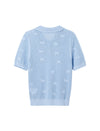 Puff Sleeve Polo Knit Top with Embroidery