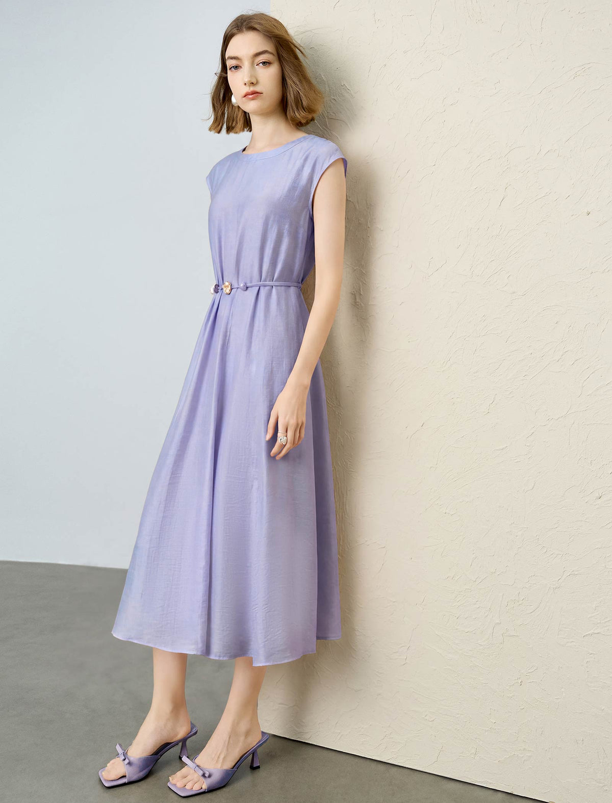 Tencel Linen Blend Belted Midi Dress
