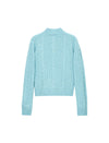 Wool Blend Cable-Knit Mock-Neck Button-Placket Sweater