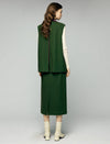 Wool Blend Contrast-Pocket High-Waist Slit Straight Midi Skirt
