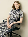 Polka Dot Print Collared Pleated Midi Shirt Dress
