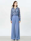 Blue Paisley Tie-Neck Blouse
