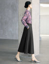 Printed Stand Collar Pleated Chiffon Blouse