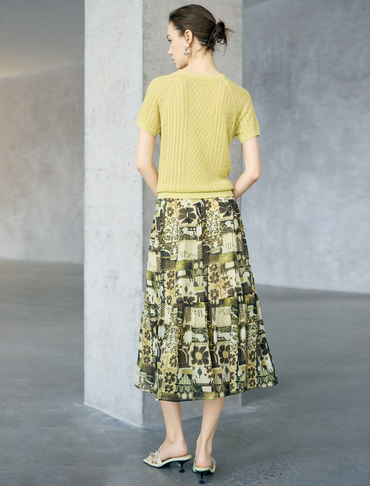 Vintage Patchwork Floral Print Tiered Midi Skirt